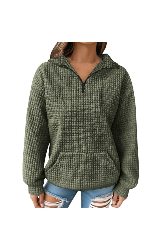 Womens Soft Ribbed Knit Hoodie Sweaters Long Sleeve Drawstring Waffle Pullover Shirts Loose Hooded Sweatshirt with Pocket