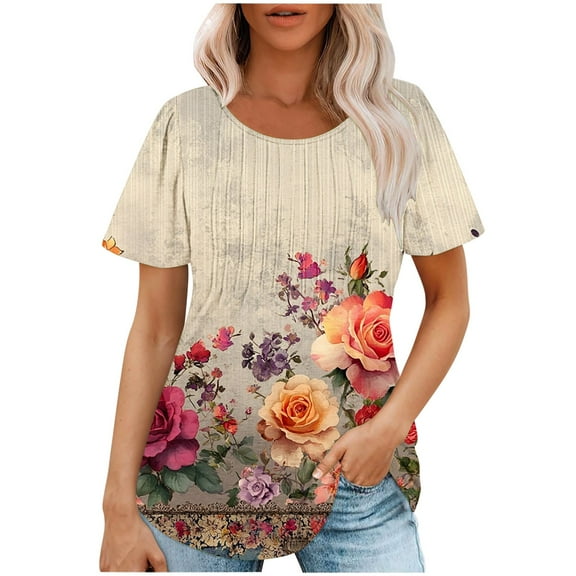 Cilsoka Womens Summer Shirts for Island Vacation Graphic Cropped Tops for Women Trendy Graphic Tees for Women Vintage Trendy Womens Blouses Short Sleeve Dressy Casual My Orders Placed