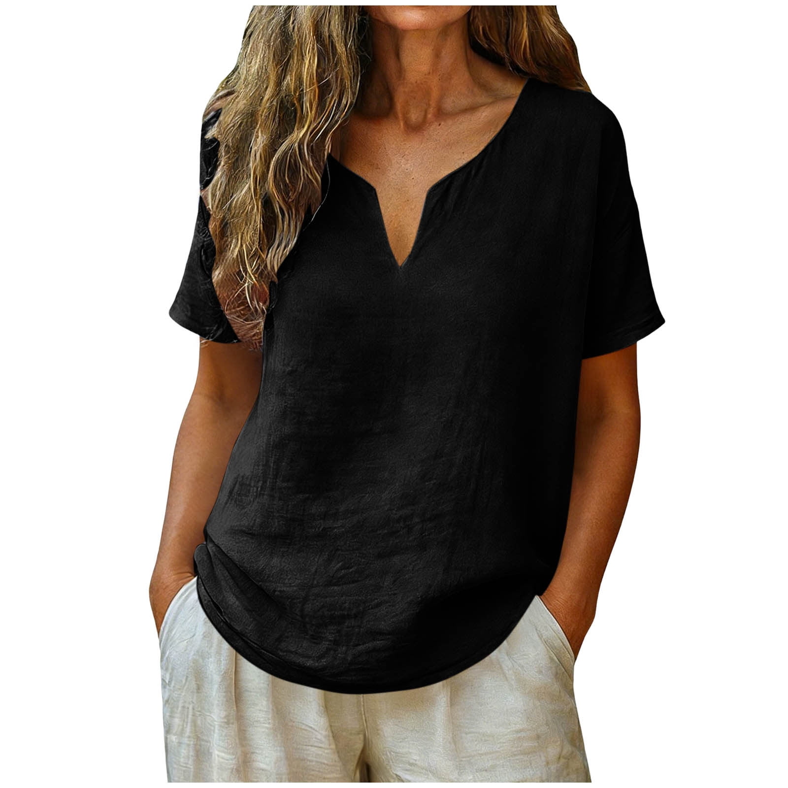 Cilsoka Womens Summer T-Shirts Short Sleeve V Neck Dolman Tops with ...