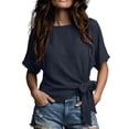 thumbnail image 1 of Cilsoka Womens Summer Tie Front Blouses 2026 Crew Neck Short Sleeve Basic Tops Shirts, 1 of 4
