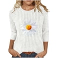 thumbnail image 1 of Cilsoka Womens Summer Tops Fashion Daisy Print Daily Shirts 3/4 Sleeve Casual Round Neck T Shirt Dressy Tunic Blouses Graphic Tees, 1 of 5