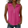 thumbnail image 1 of Cilsoka Womens Summer Tops V Neck Collared Shirts Dressy Casual Ribbed Tank Top with Zipper Loose Fit, 1 of 5