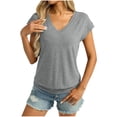 thumbnail image 1 of Cilsoka Womens V Neck Cap Sleeve T Shirts 2026 Banded Bottom Top Loose Fit Short Sleeves Tee Casual Summer Basic Tops, 1 of 7