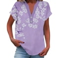 thumbnail image 1 of Cilsoka Womens V Neck Shirts Short Sleeve Henley Tops Button Floral Print T Shirts Work Tops Casual Tunic Tops Summer Fashion Clothing, 1 of 5