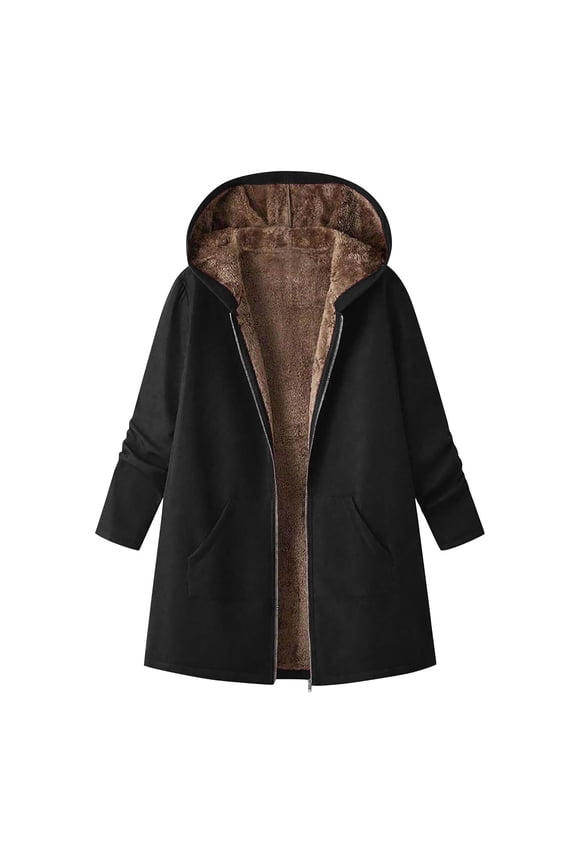 Womens Winter Warm Coats Hoodies Sherpa Fleece Lined Jacket Soft Zip Up Hoodie Warm Hooded Coats with Pockets