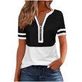 thumbnail image 1 of Cilsoka Workout Tops for Women Plus Size, Women's Short Sleeve V Neck Color Block Tops Casual Button Down Solid Color Summer Vacation T Shirts Loose Fit Fashion Tees, 1 of 6