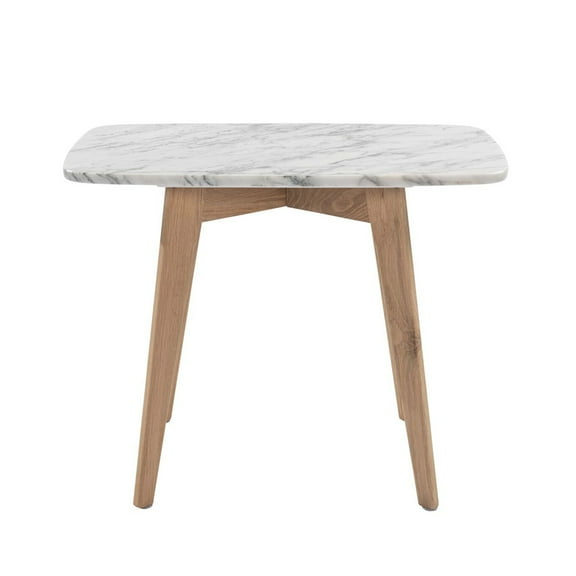 Cima 12" x 21" Rectangular Italian Carrara White Marble Table with Oak Legs