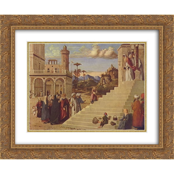Cima da Conegliano 2x Matted 24x20 Gold Ornate Framed Art Print 'Presentation of the Virgin at the Temple '