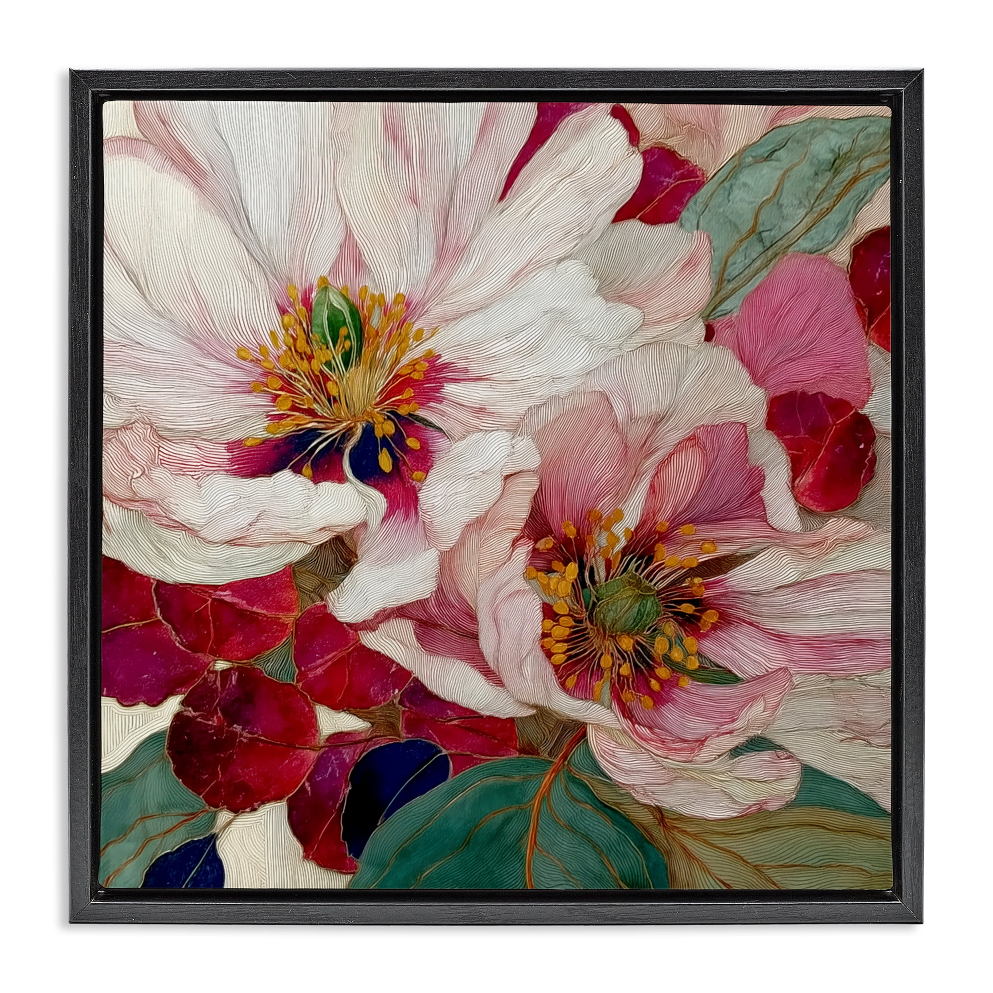Cimarron Flowers Ornate Details Black Framed Floater Canvas Wall Art, design by Annabelle Hall