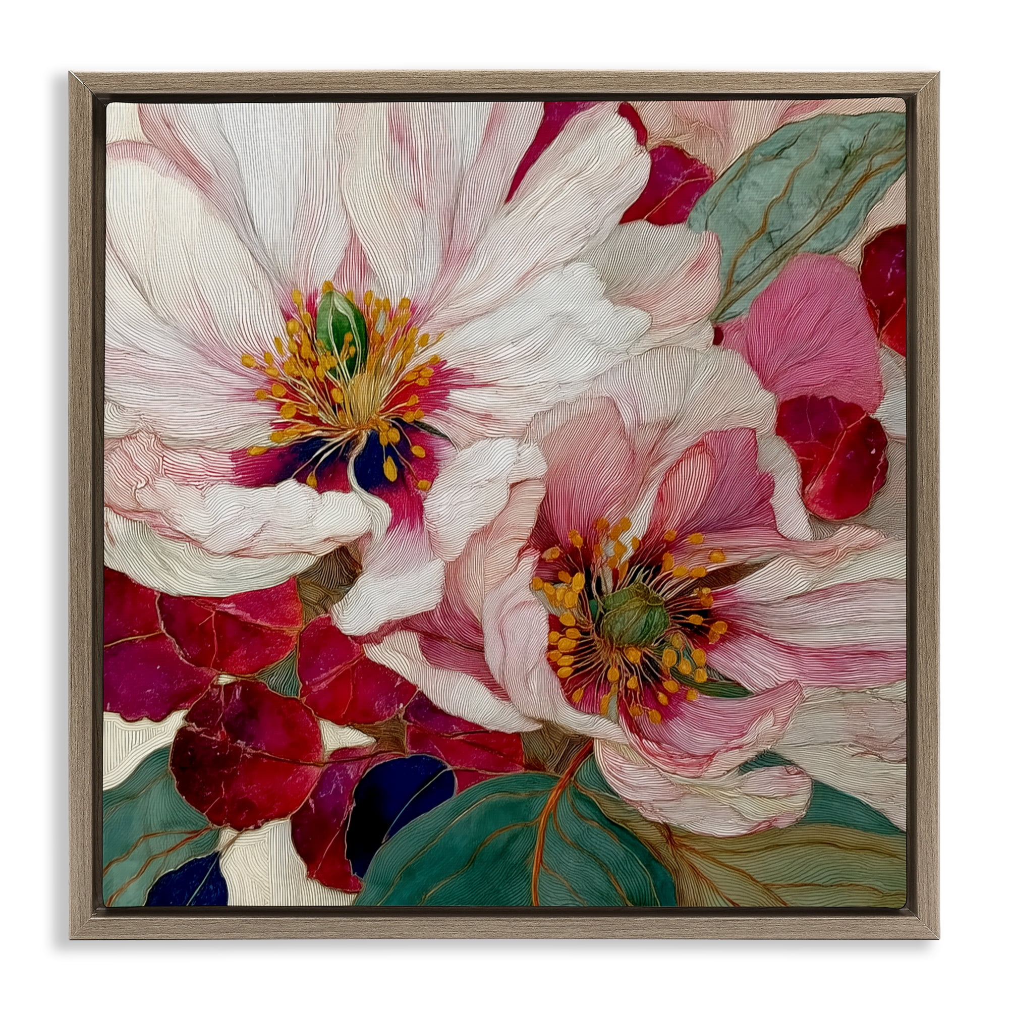 Cimarron Flowers Ornate Details Brown Framed Floater Canvas Wall Art, design by Annabelle Hall