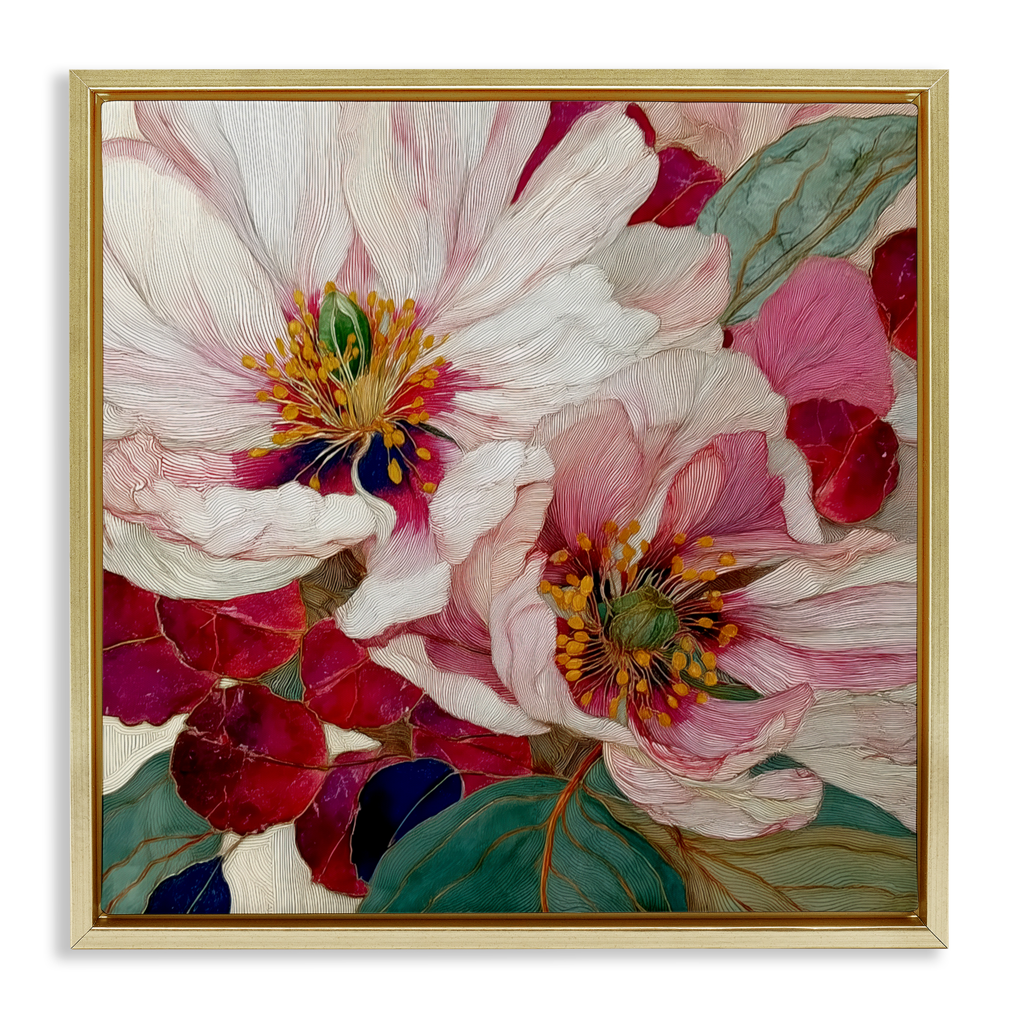 Cimarron Flowers Ornate Details Gold Framed Floater Canvas Wall Art, design by Annabelle Hall