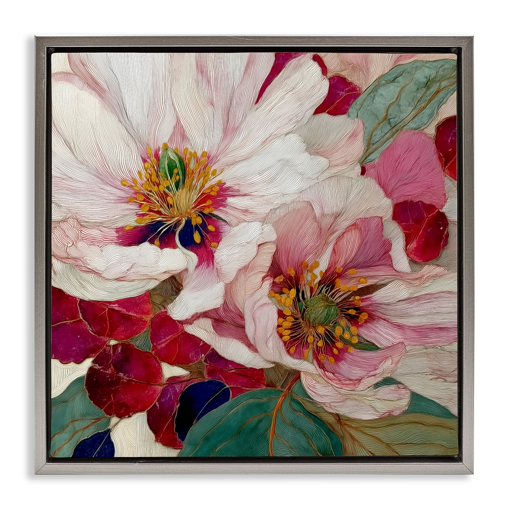 Cimarron Flowers Ornate Details Gray Framed Floater Canvas Wall Art, design by Annabelle Hall
