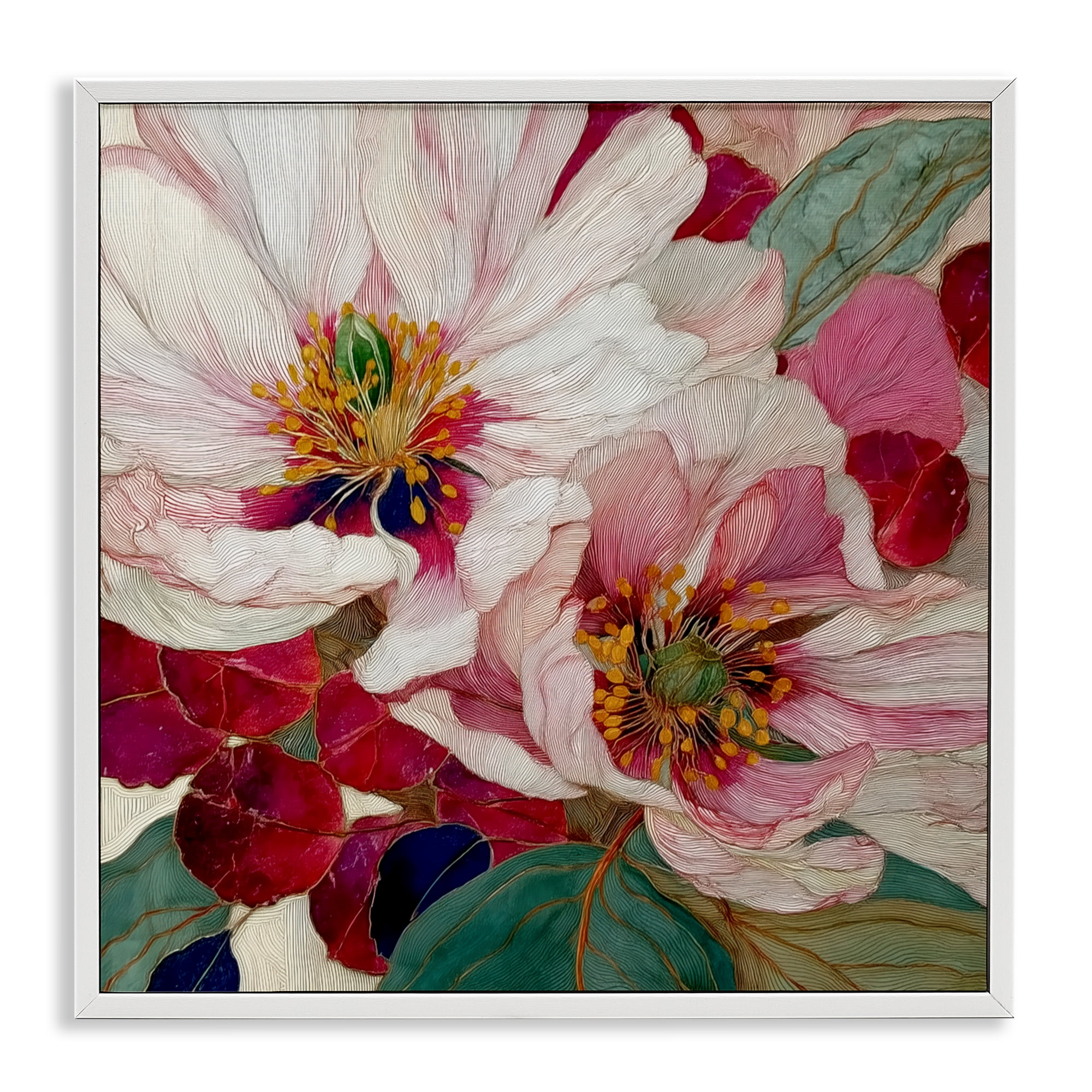Cimarron Flowers Ornate Details White Framed Giclee Art, design by Annabelle Hall