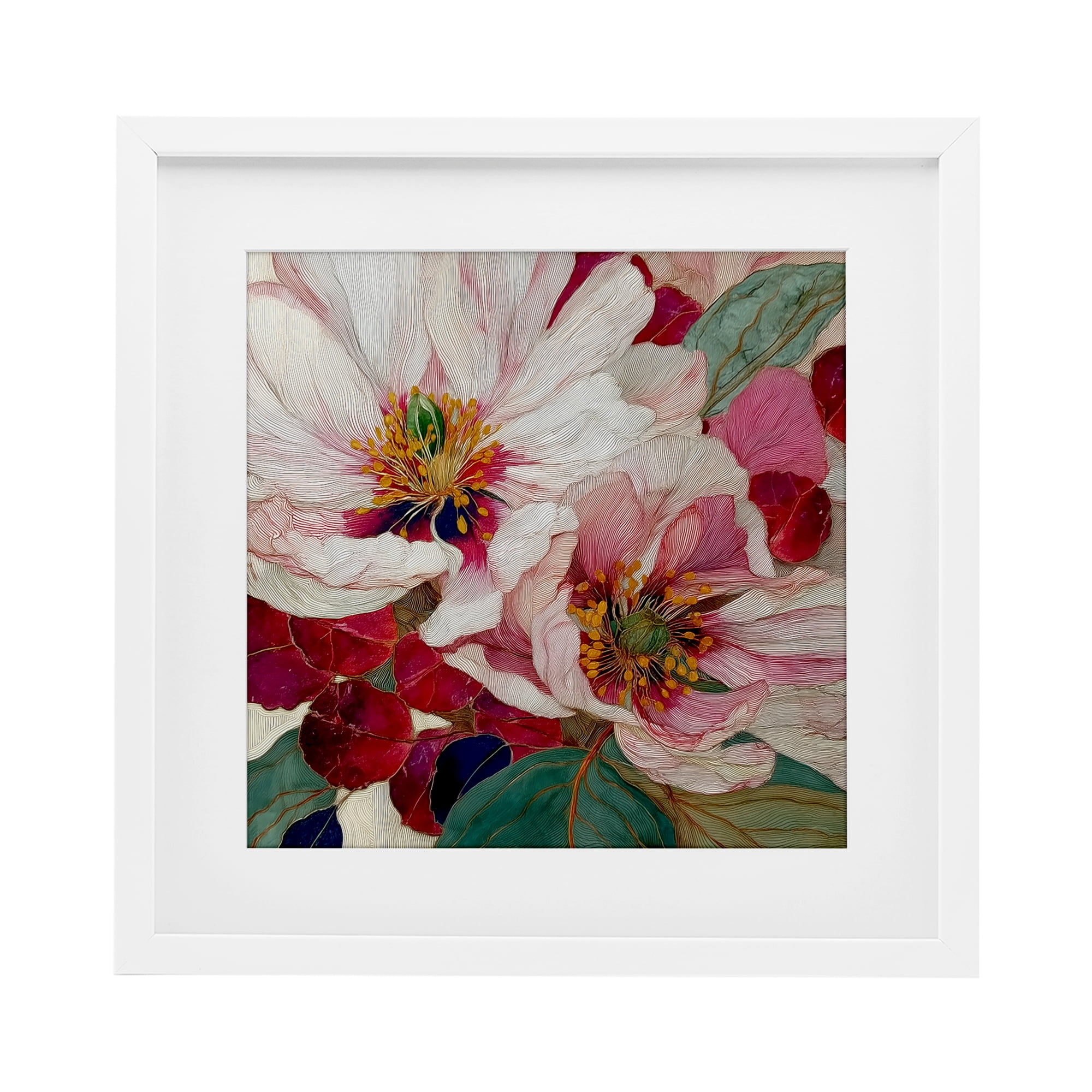 Cimarron Flowers Ornate Details White Framed Print Under Glass, design by Annabelle Hall