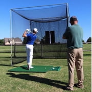 Cimarronsports 10x10x10 Masters Golf Net w Frame Kit, 5x5 TeeLine Golf Mat, Ball Tray