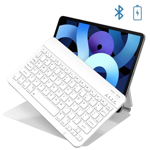 Cimetech Bluetooth Keyboard, Ultra-Slim Wireless Keyboard Quiet Portable Design with Built-in Rechargeable Battery, Fast Charging for iPad, iPhone, MacBook, Tablet,IOS, Android 3.0 and Above OS White