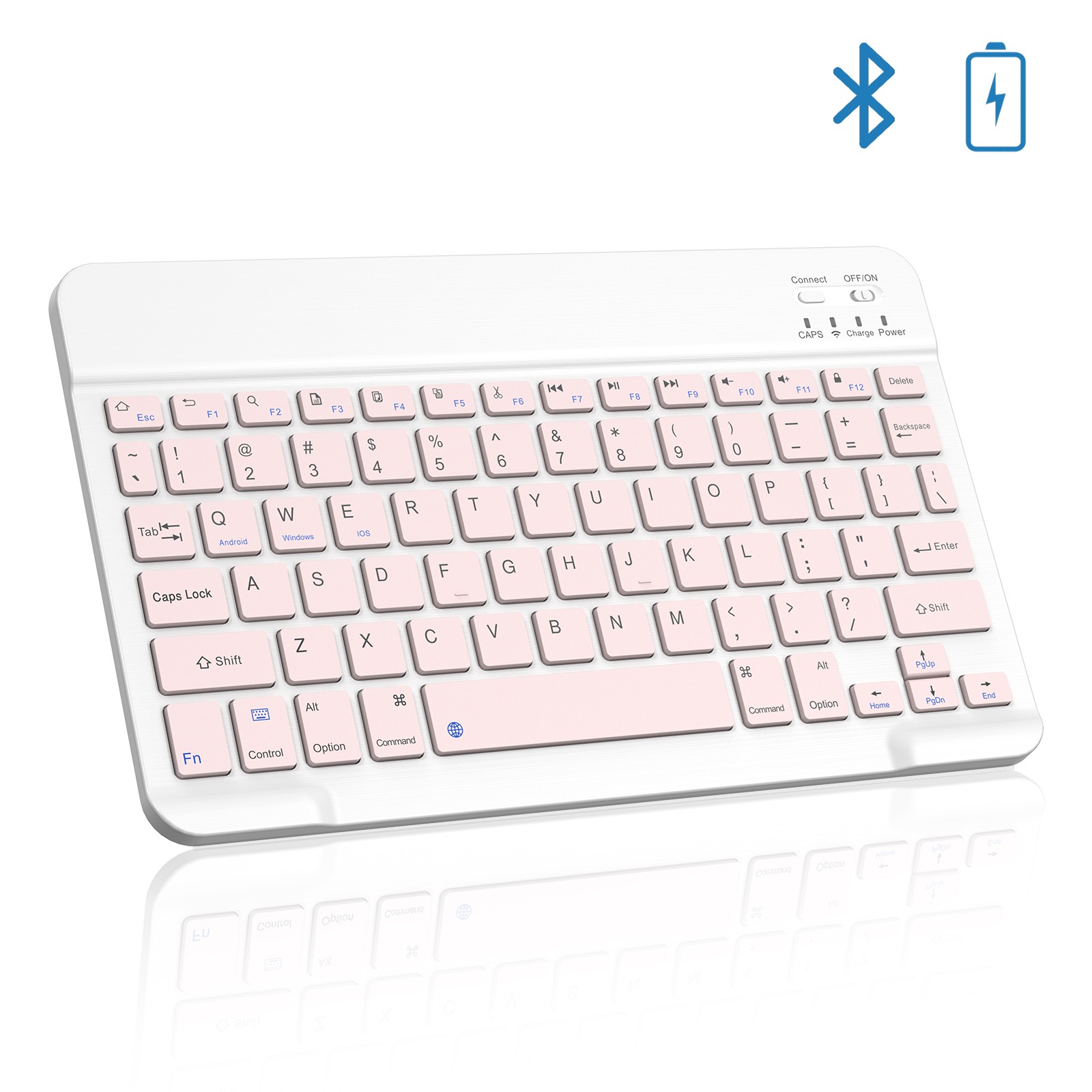 Cimetech Bluetooth Keyboard, Ultra-Slim Wireless Keyboard Quiet Portable Design with Built-in Rechargeable Battery for IOS, Mac, iPad, Windows and Android 3.0 and Above OS Pink - image 1 of 8