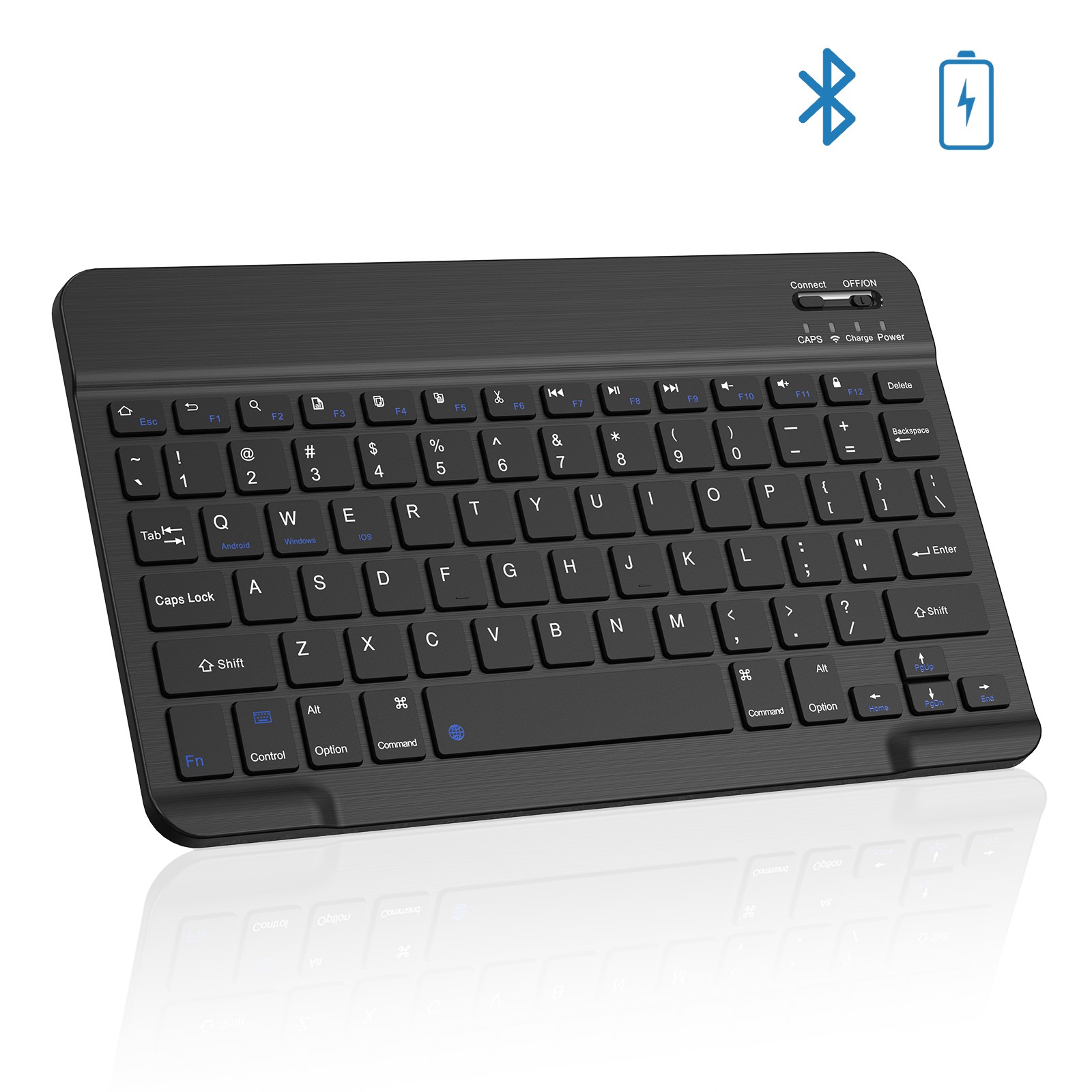 Cimetech Bluetooth Keyboard, Ultra-Slim Wireless Keyboard Quiet Portable Design with Built-in Rechargeable Battery for IOS, Mac, iPad, Windows and Android 3.0 and Above OS Black - image 1 of 8