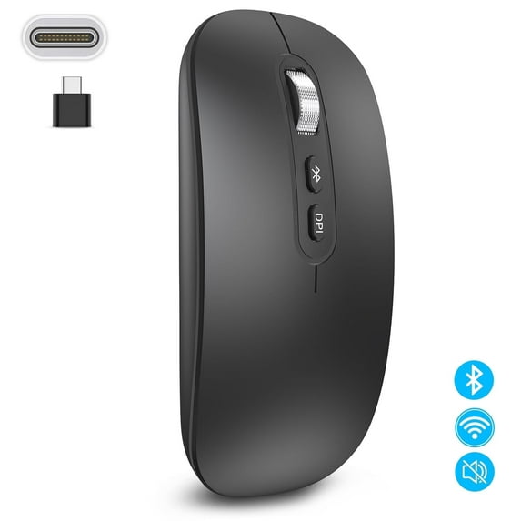 USB C Wireless Mouse, cimetech Rechargeable Portable Silent Mouse 2.4G Type C and Bluetooth Dual Mode Wireless Mice, Slim Travel Mouse Adjustable Dpi for MacBook Air, Laptop, Mac, MacBook, Android