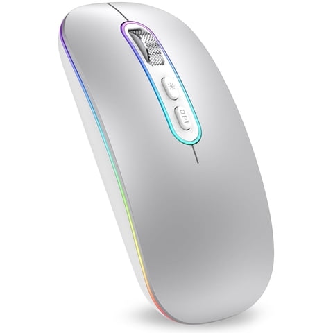 Cimetech Rechargeable Bluetooth Wireless Mouse, Silent Portable Mouse for Laptop, USB A Dual Mode Wireless Mouse for MacBook, PC, iPad, Office & Travel, Ergonomic Compact Mouse (Silver)