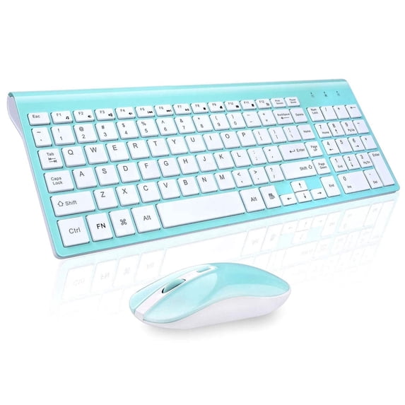 Wireless Keyboard and Mouse Combo, Cimetech Quiet Keyboard and Adjustable DPI Mouse Set, 2.4GHz USB Ultra Slim Silent Computer Keyboard and Mouse for Laptop, PC, Notebook, Desktop-Sky Blue