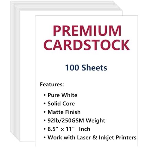 Cimlaga 100 Sheets White Cardstock 8.5 x 11, 92lb/250gsm Cover Card Stock, Thick Cardstock Printer Paper for Invitation, Menus, Wedding, DIY Cards, Scrapbook Supplies
