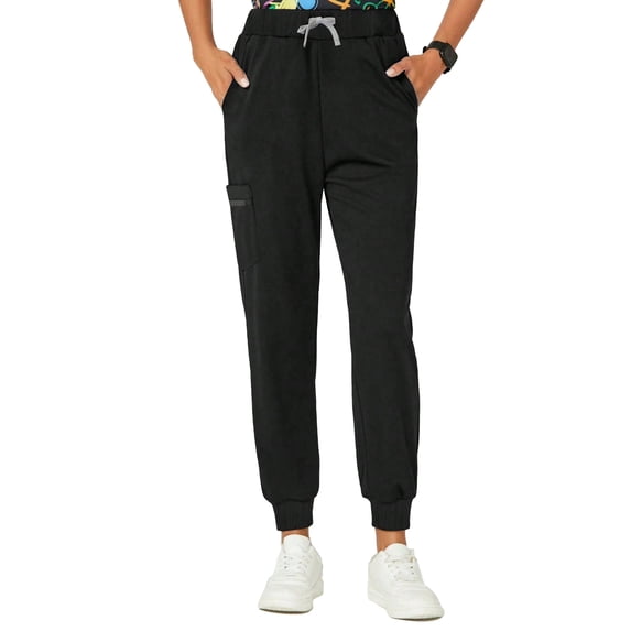 Cimmuovere High Waist Slim Fit Uniform -Multiple Pockets For Workwear- Slim Fit Breathable Scrub Trousers - Side Zip Pockets With Zip Storage - Elastic Cuffs/Ankles Sizes XS-L