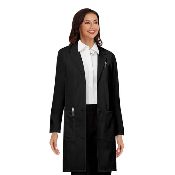 Cimmuovere Women's Lab Coat, Hip Pockets, Slim Fit, Concealed Snap Closure, Hard Wearing Fabric, size is XS-3XL