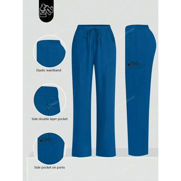 Cimmuovere Women's Nursing Pants, Comfortable Solid Color Simple Multi-Pocket Scrub Uniform Pants