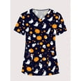thumbnail image 1 of cimmuovere Women's Halloween Print V-Neck Multi-Pocket Scrubs Nurse Scrubs Workwear Dentist Healthcare Pet Hospital Laboratory Uniform Top, 1 of 10