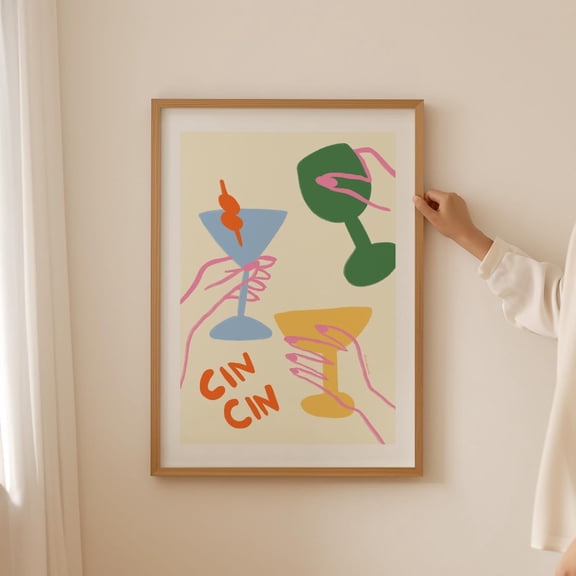 Cin Cin Cocktail Print Funky Bar Cart Wall Art, Unframed Paper Print