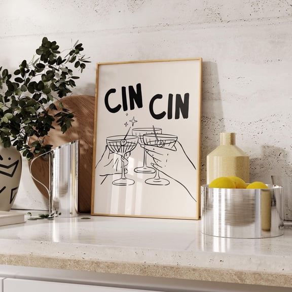 Cin Cin Drinks Poster Cute Kitchen Wall Art Bar Decor, Unframed Paper Poster 8x10in