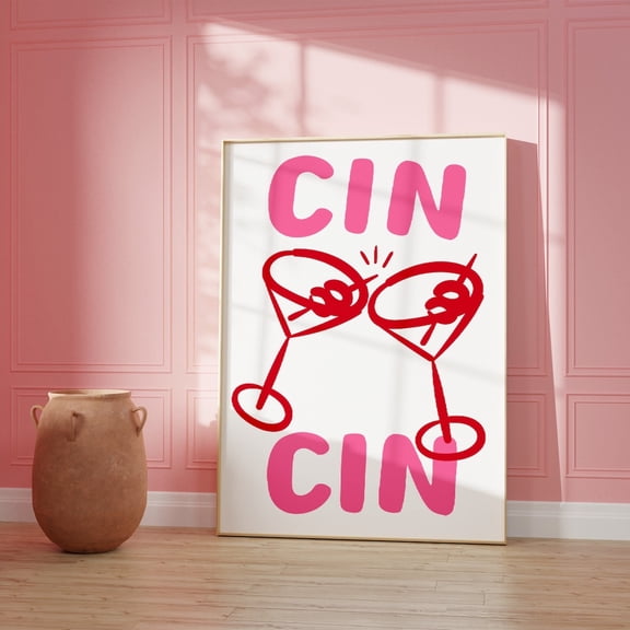 Cin Cin Martini Retro Bar Cart Wall Art, Unframed Paper Print Size 8x12