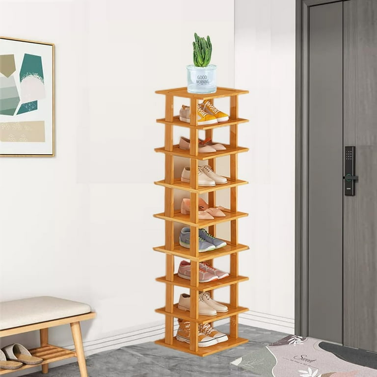 CinYana Bamboo Vertical Shoe Rack for Entryway Narrow Shoe Rack Stackable Minimalist Shoe Storage 9 Tier Standing Shoe Organizer for Garage Corner Bedroom Hallway 9 Tier Walmart