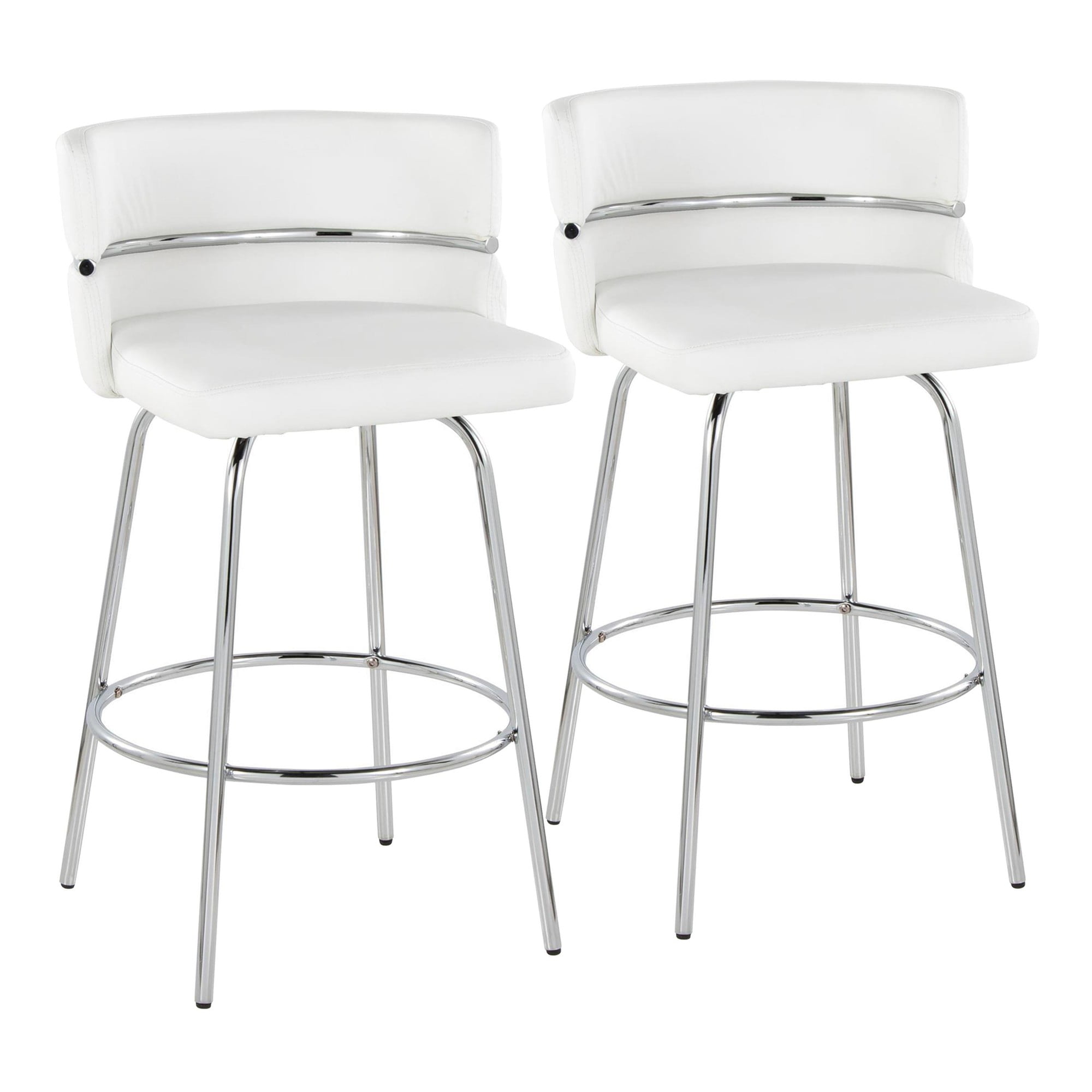 Set of 2 White Faux Leather Swivel Counter Stools with Chrome Frame