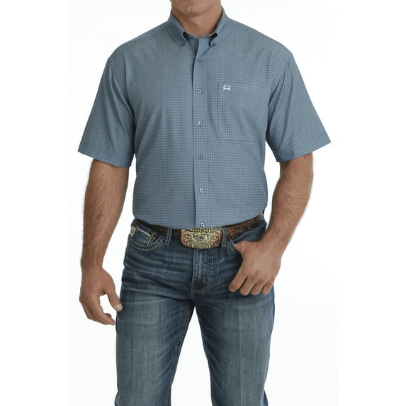 Cinch Men's Blue ArenaFlex Checkered Print Button Down Shirt MTW1704132
