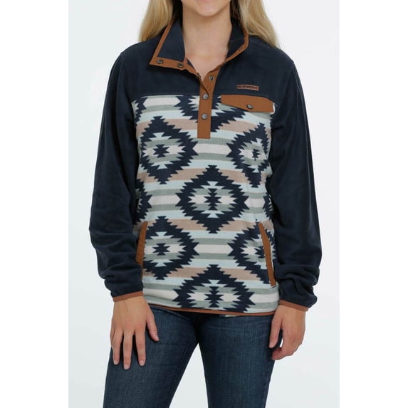 Cinch Aztec Fleece Pullover Navy - Ladies Hoodie - Mak9819001