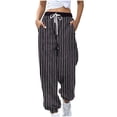 thumbnail image 1 of Cinch Bottom Sweatpants Baggy High Waist Stripe Joggers with Pockets Workout Gym Athletic Lounge Trousers, 1 of 5