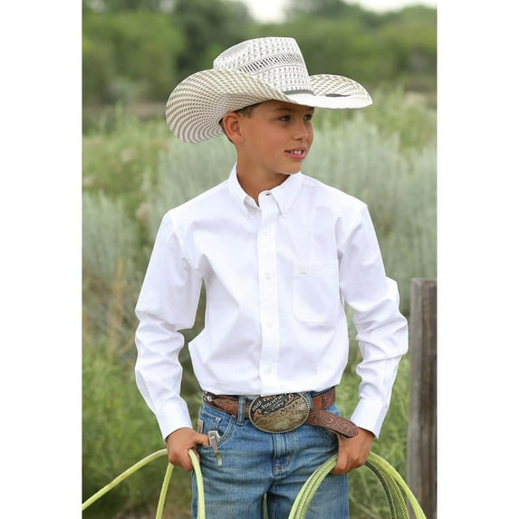 Cinch Boys Boy`s L/S Twill Buttondown L White