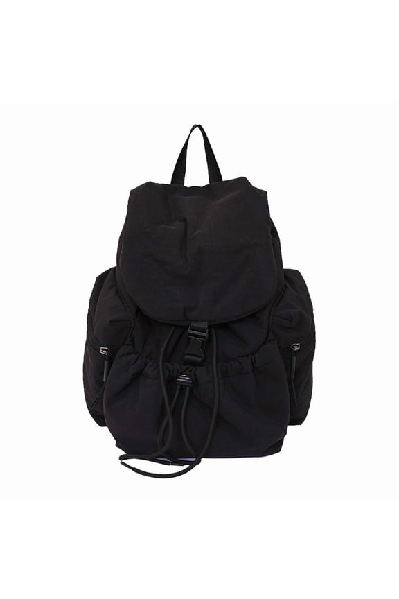 Cinch Closure Daily Tote, Water-Resistant Casual Sack with Pockets, Lightweight Nylon Pack for College Work, 10.63 Inch (Black)