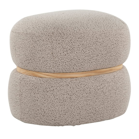Cinch Contemporary Pouf Ottoman in Beige Fabric and Natural Wood by