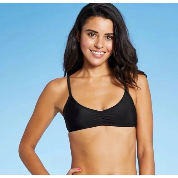 Cinch-Front Bralette, Black Bikini Top (Junior's) Size Large