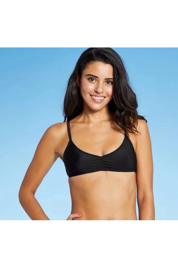 Cinch-Front Bralette, Black Bikini Top (Junior's) Size Medium