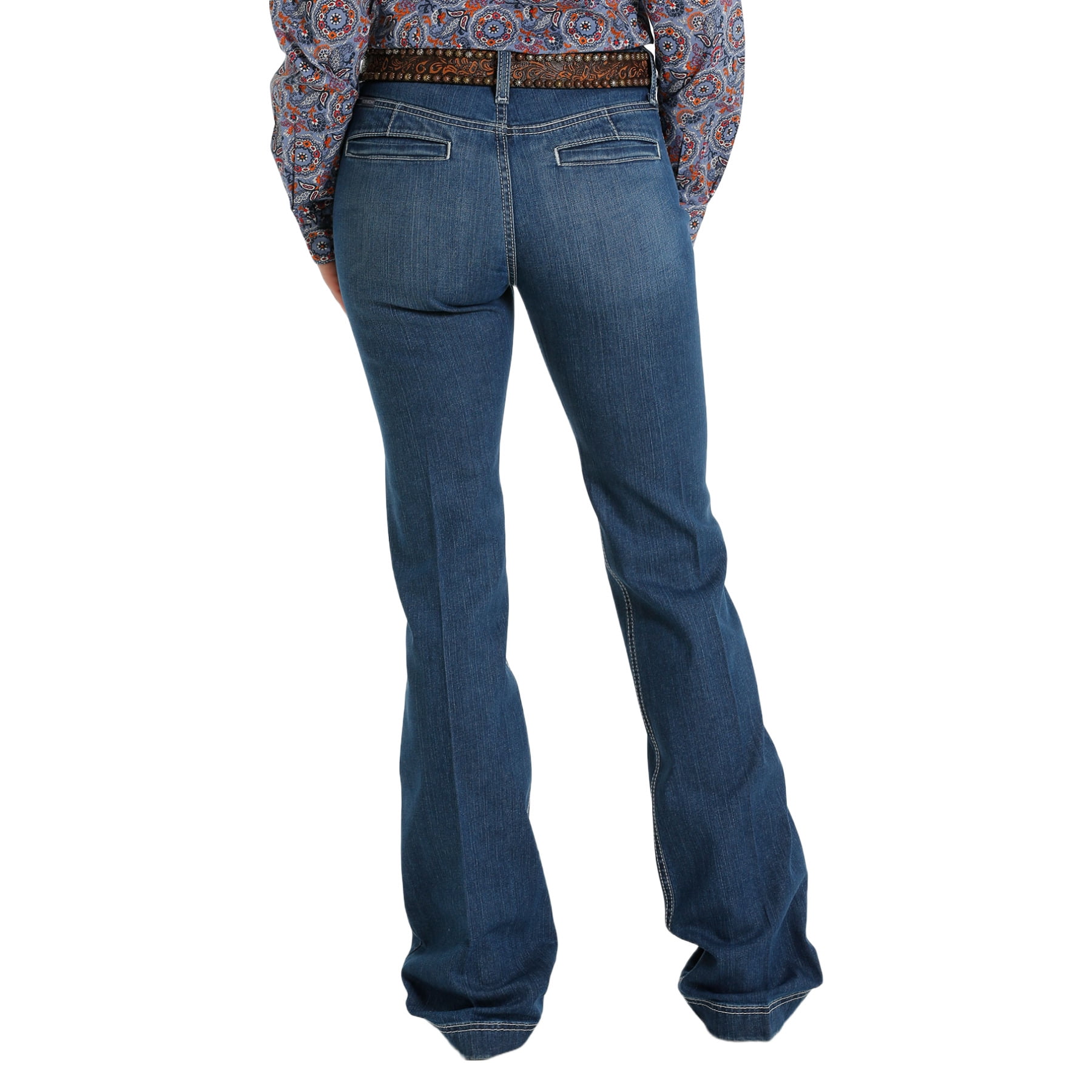 Cinch Women's Lynden Mid Rise Trouser Jeans - Medium Wash Stretch Denim, 93% Cotton, Zip Fly