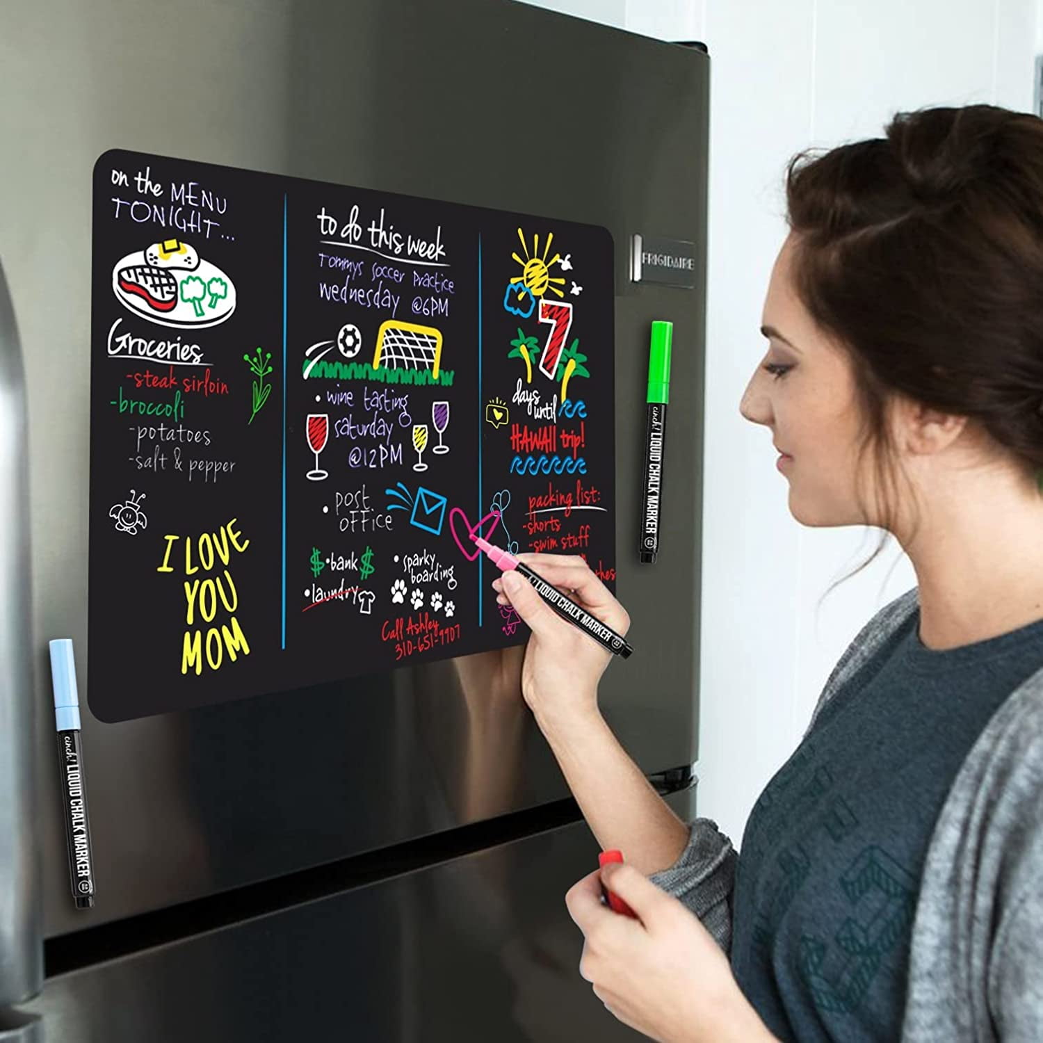 Cinch Magnetic Black Dry Erase Board for Fridge: with Bright Neon