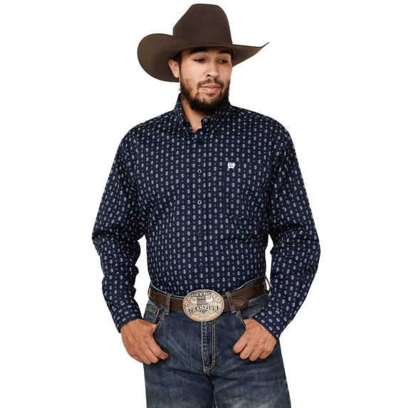Cinch Men's Navy Circle Print Button Down Shirt MTW1105695