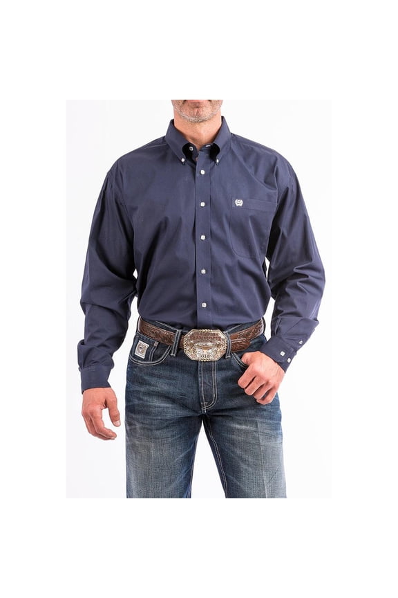 Cinch Mens Long Sleeve Solid Navy Pinpoint Shirt