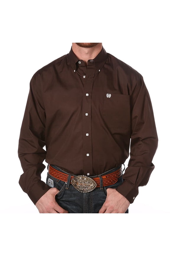 Cinch Mens Long Sleeve Brown Button Down Shirt