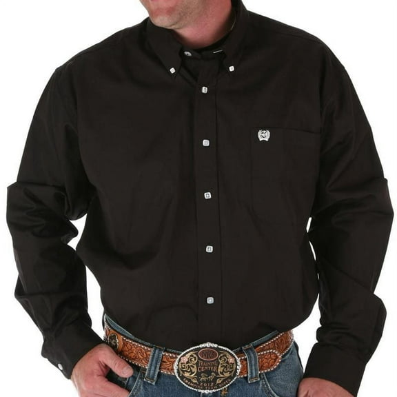 Cinch Men's Solid Long Sleeve Button-Down Western Shirt Black X-Small
