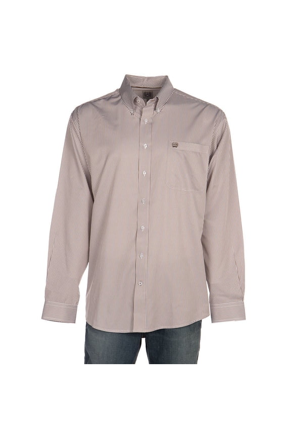 Cinch Men's Classic Fit Long Sleeve Button One Open Pocket Stripe Shirt, Khaki, S